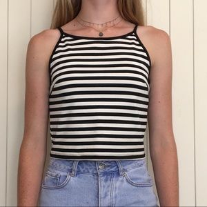 white and black striped tank
